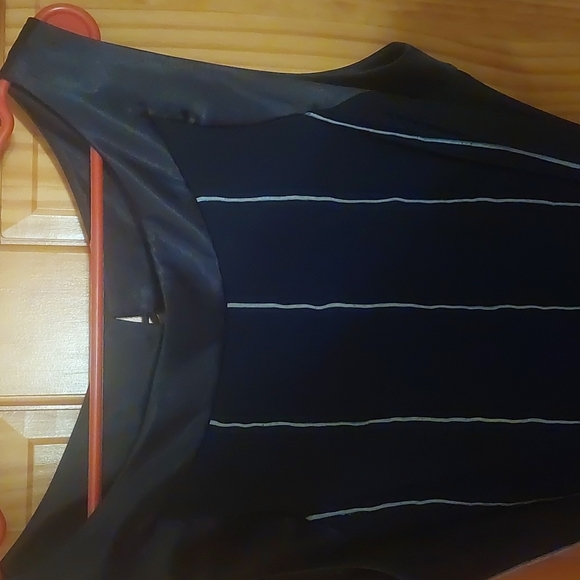 WOW black&white piping knit comfy beautiful dress black satin at neck and arms - Picture 2 of 6